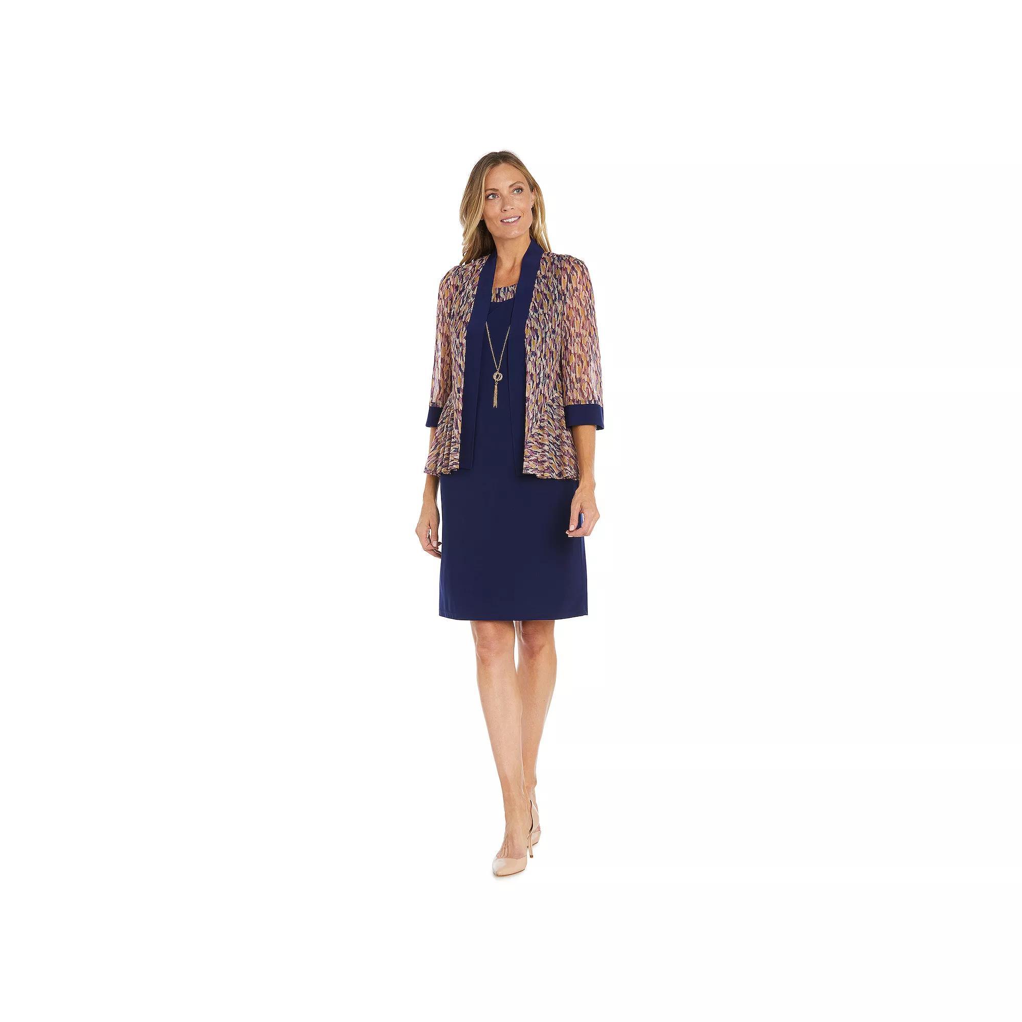 Women's R&M Richards Jacket, Dress, And Detachable Necklace, Size: 18, Blue Team Product Image
