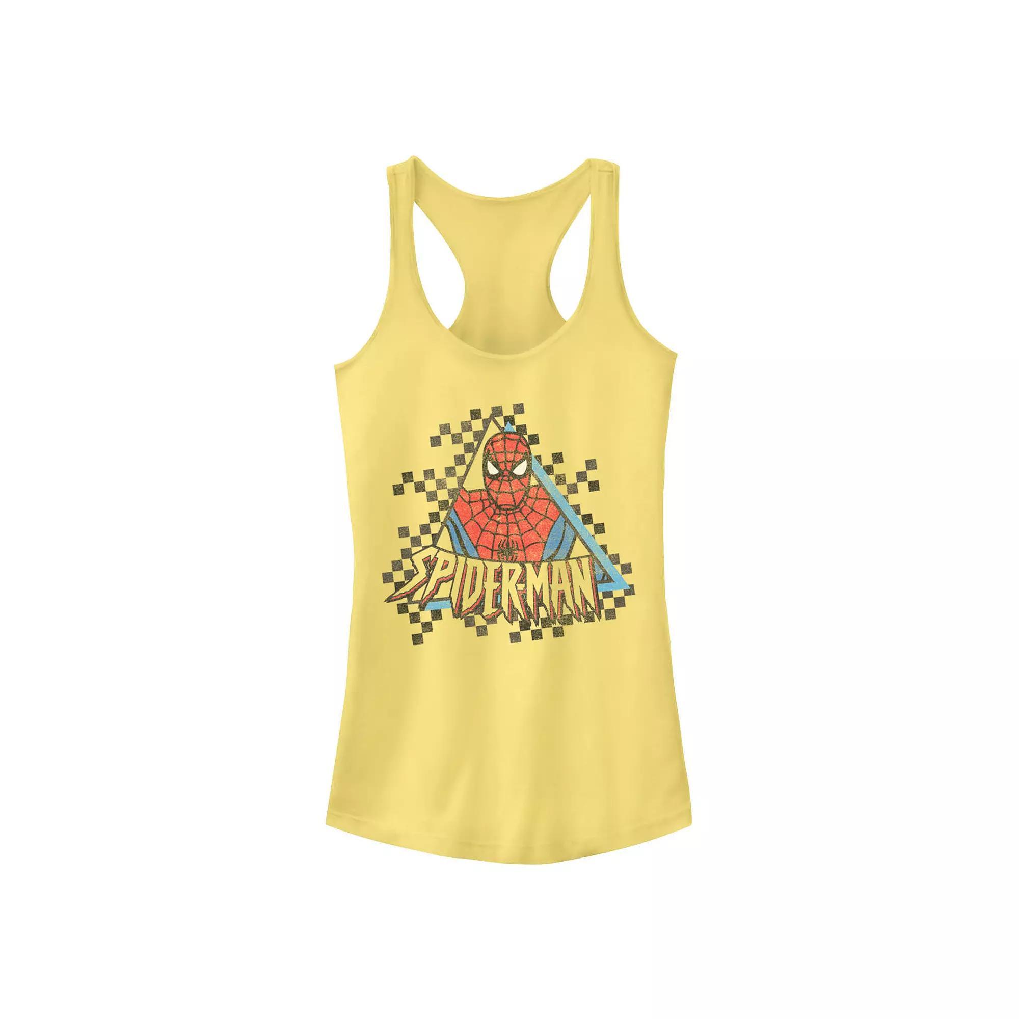 Juniors' Marvel Spider-Man Checkerboard Graphic Tank Top, Girl's, Size: Medium, Banana Product Image