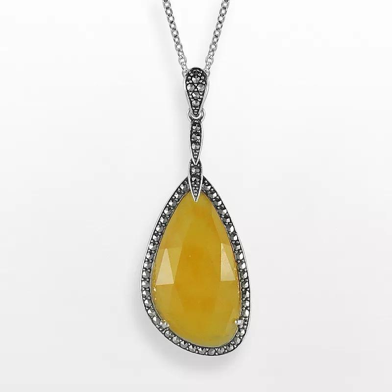 Lavish by TJM Sterling Silver Yellow Jade Teardrop Pendant, Womens Product Image