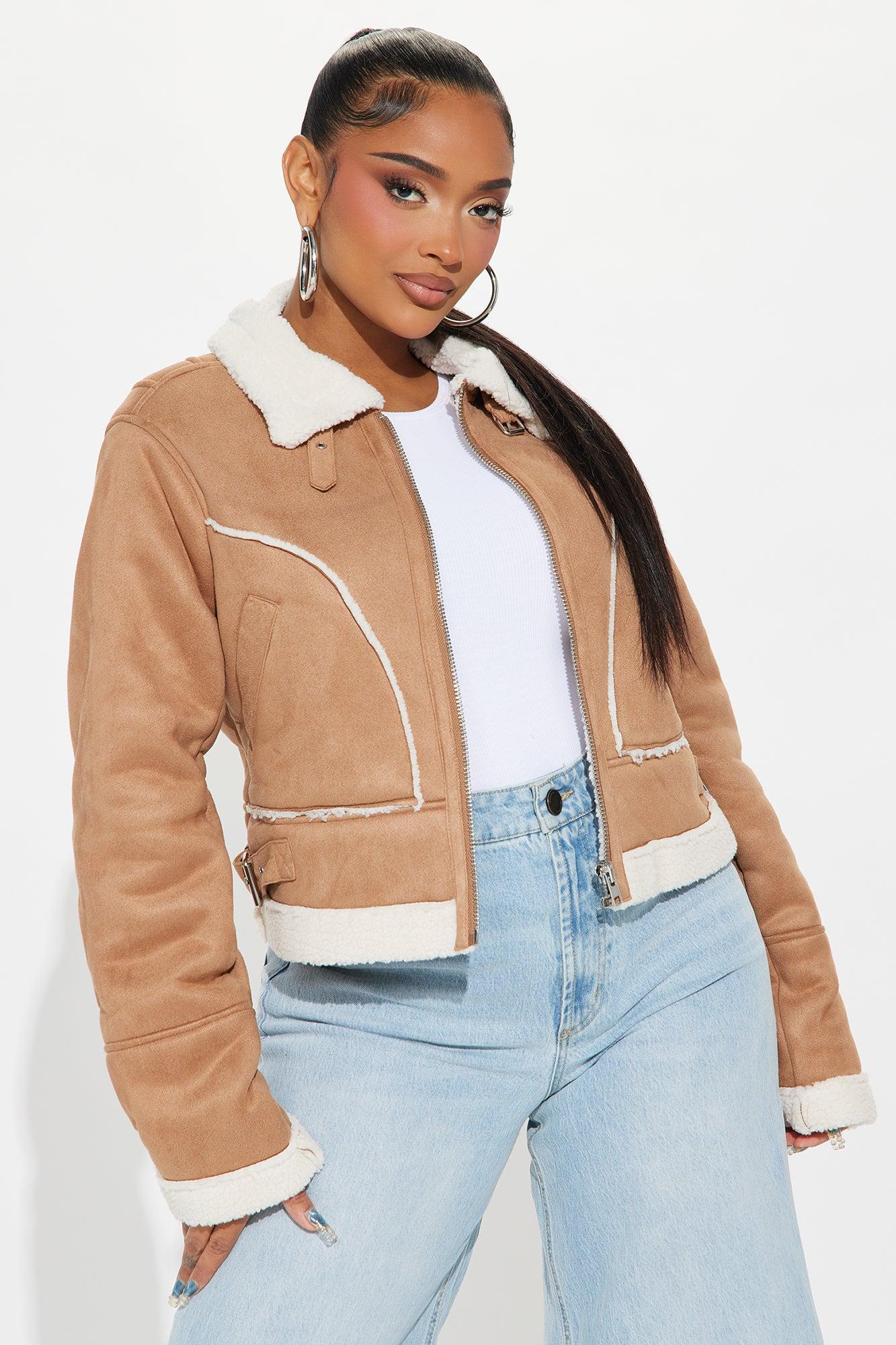 Look My Way Shearling Jacket - Khaki Product Image