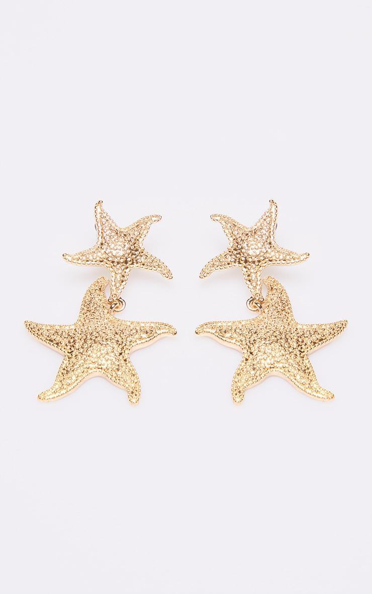 Gold Starfish Detail Drop Stud Earrings Product Image