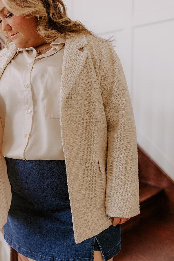 Boho Chic Crochet Blazer in Oatmeal Curves Product Image