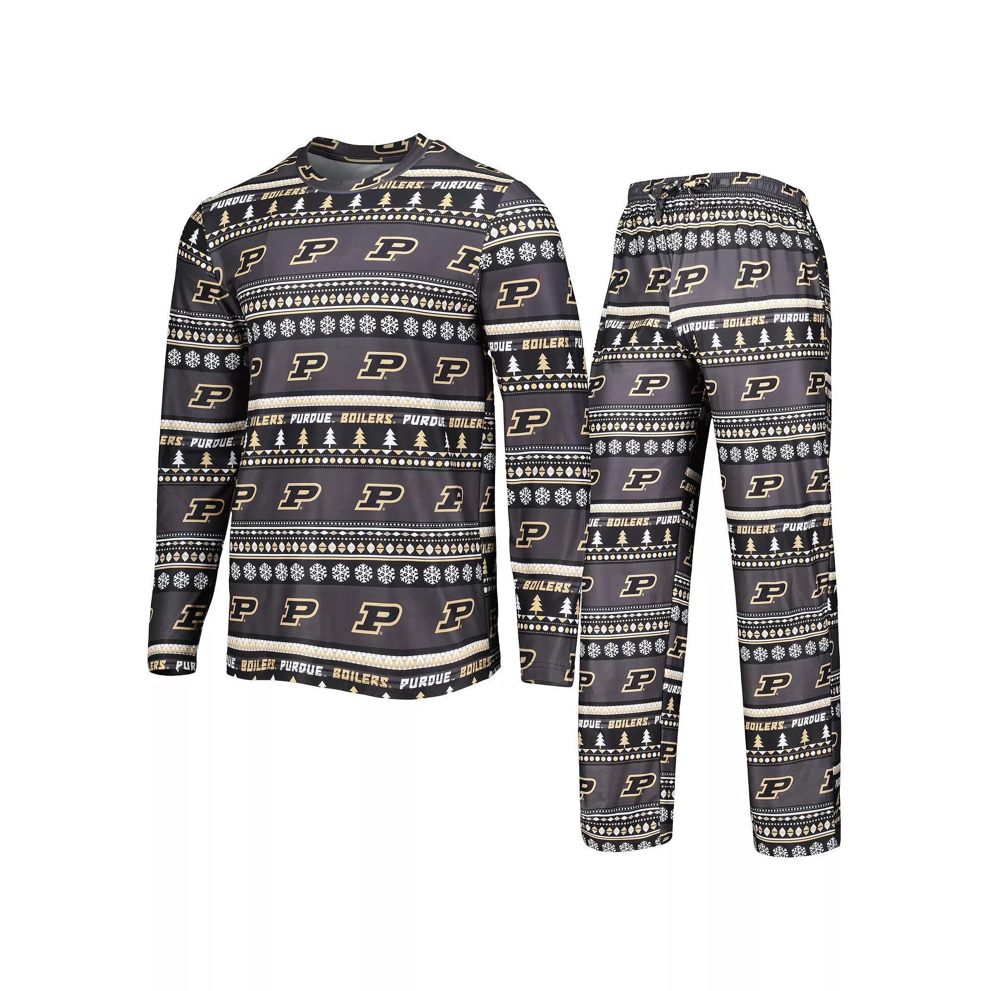 Men's Concepts Sport Black Purdue Boilermakers Swivel Long Sleeve T-Shirt & Pants Sleep Set, Size: Large Product Image