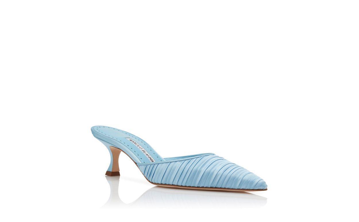 CAROLYNEMU Light Blue Satin Pointed Toe Mules Product Image