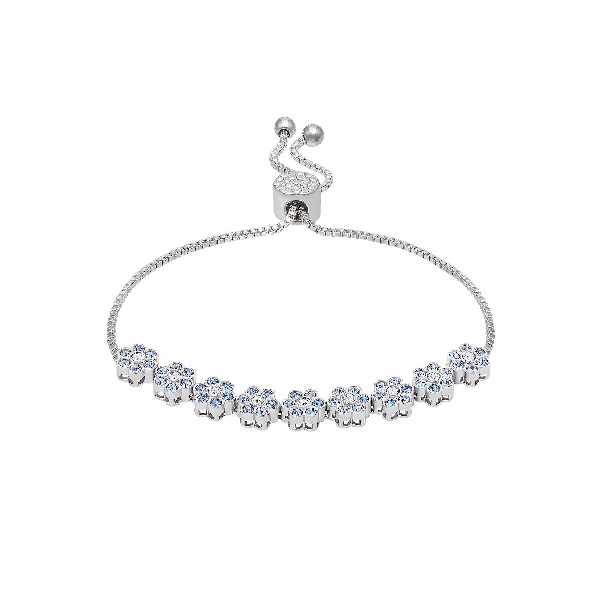 Brilliance Fine Silver Plated Crystal Flowers Bracelet, Womens Silver Tone Blue Product Image