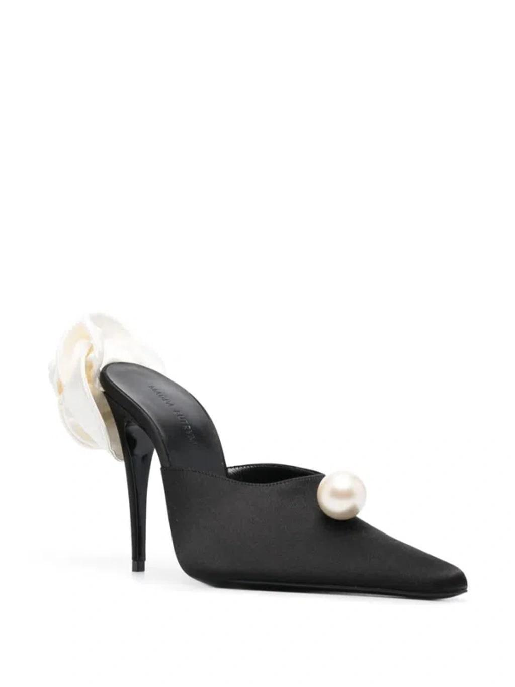 MAGDA BUTRYM Faux-pearl Embellished 110mm Leather Mules In Black Product Image