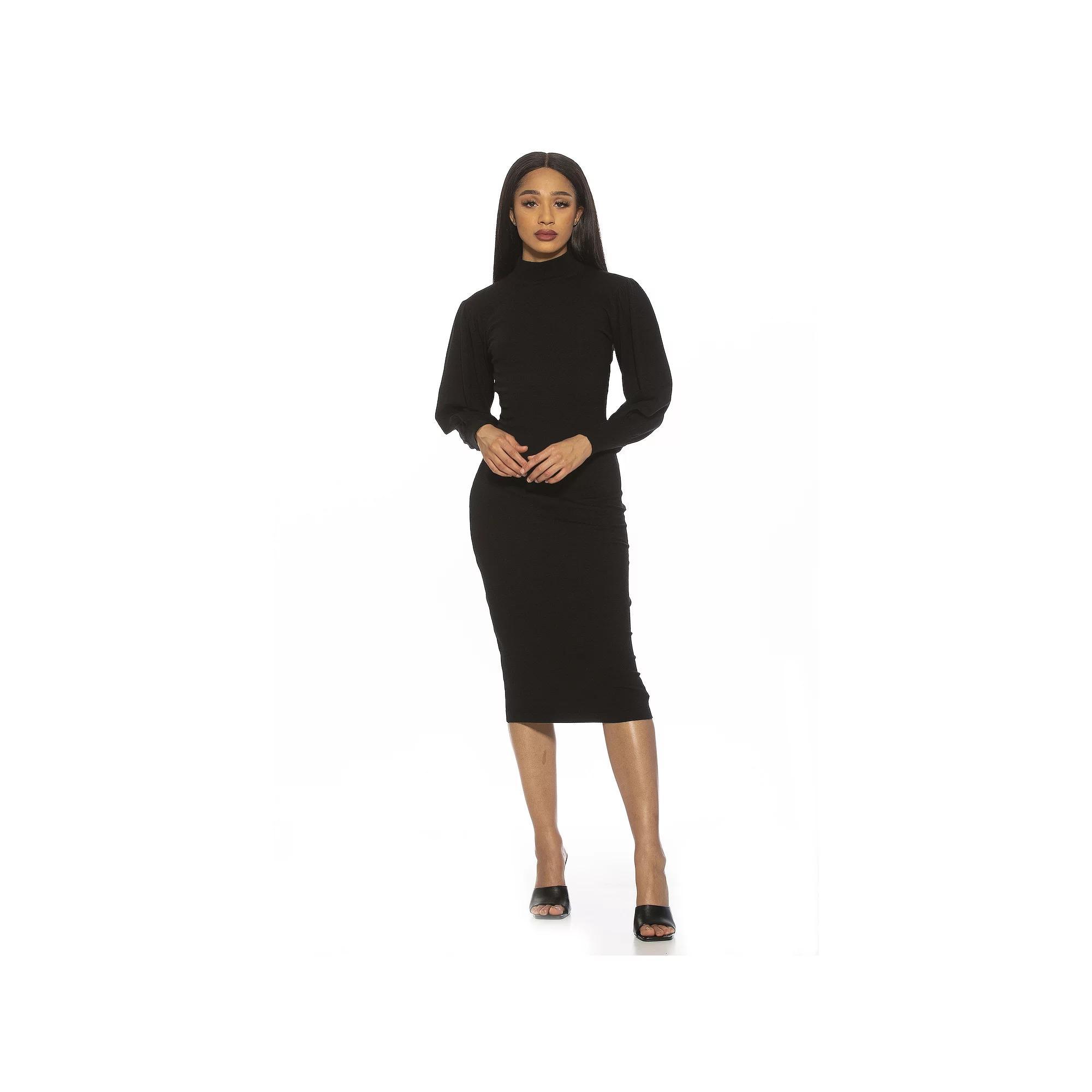 Women's ALEXIA ADMOR Puff Sleeve Knit Midi Dress, Size: XS, Black Product Image