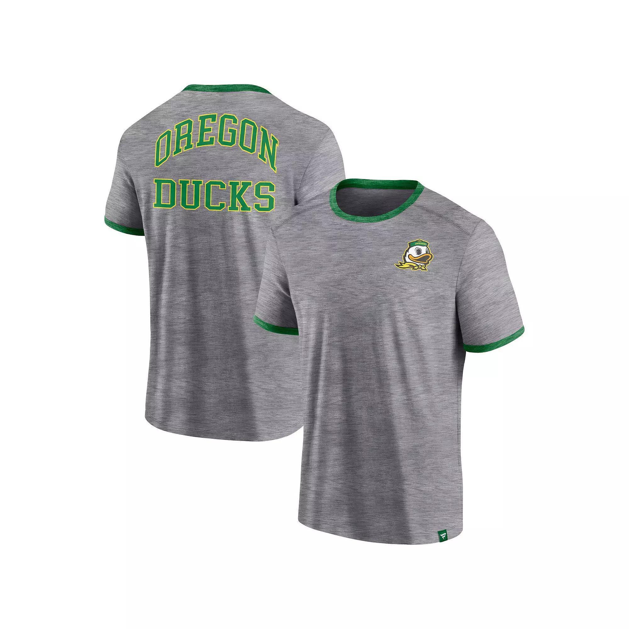 Men's Fanatics Branded Heather Gray Oregon Ducks Classic Stack Ringer T-Shirt, Size: Medium, Grey Product Image