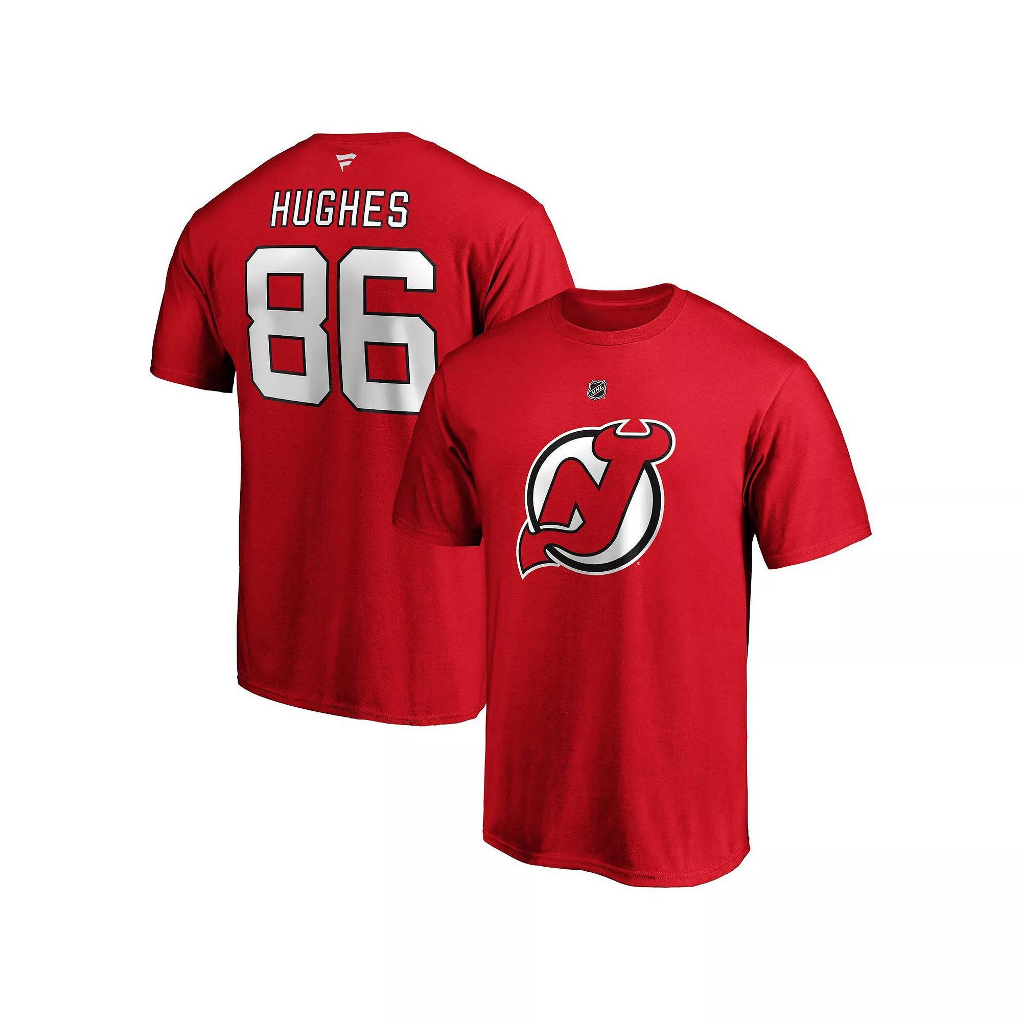 Men's Fanatics Branded Jack Hughes Red New Jersey Devils Big & Tall Name & Number T-Shirt, Size: 2XLT, Nhl Red Product Image