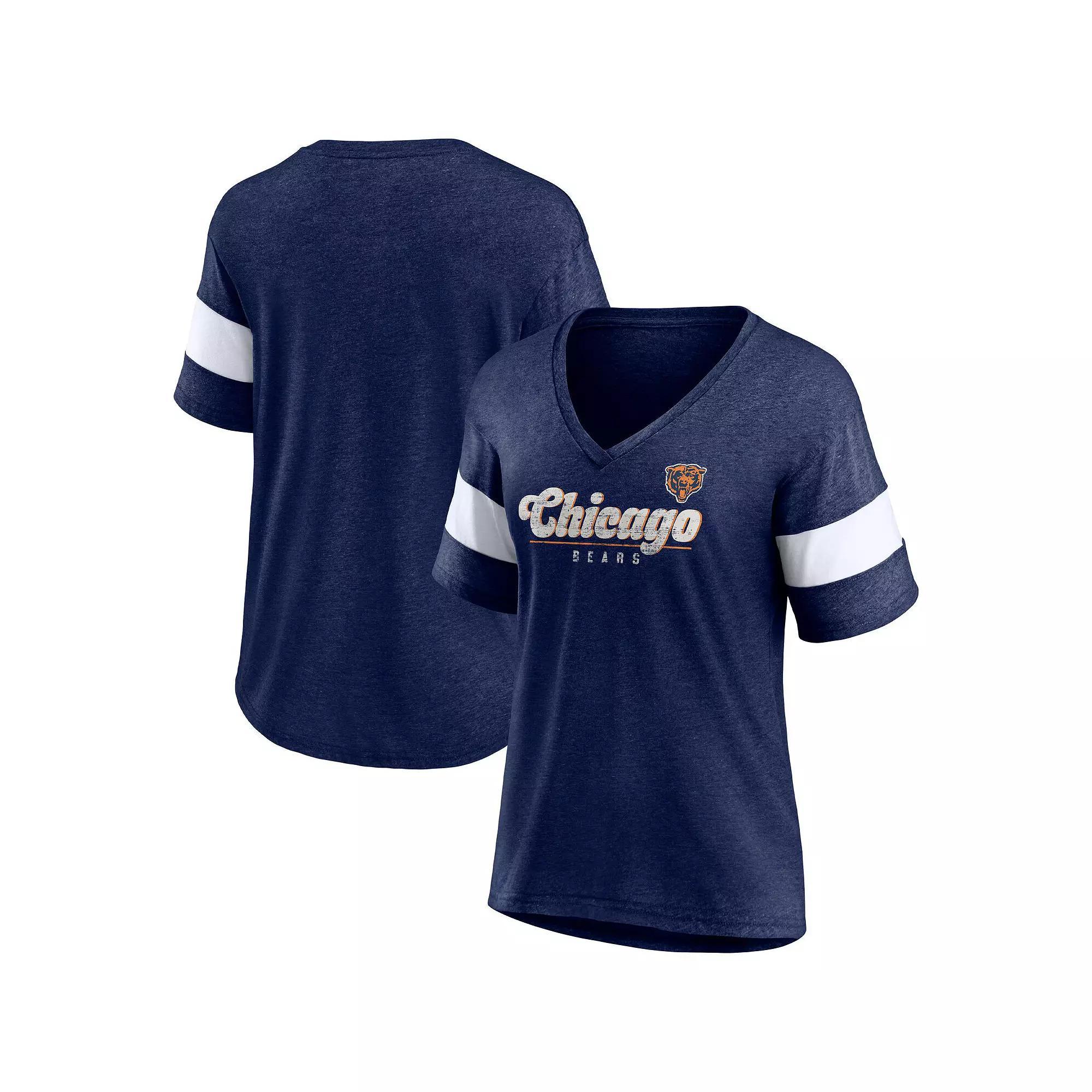 Women's Fanatics Branded Heathered Navy Chicago Bears Give It All Half-Sleeve V-Neck T-Shirt, Size: Medium, Blue Product Image