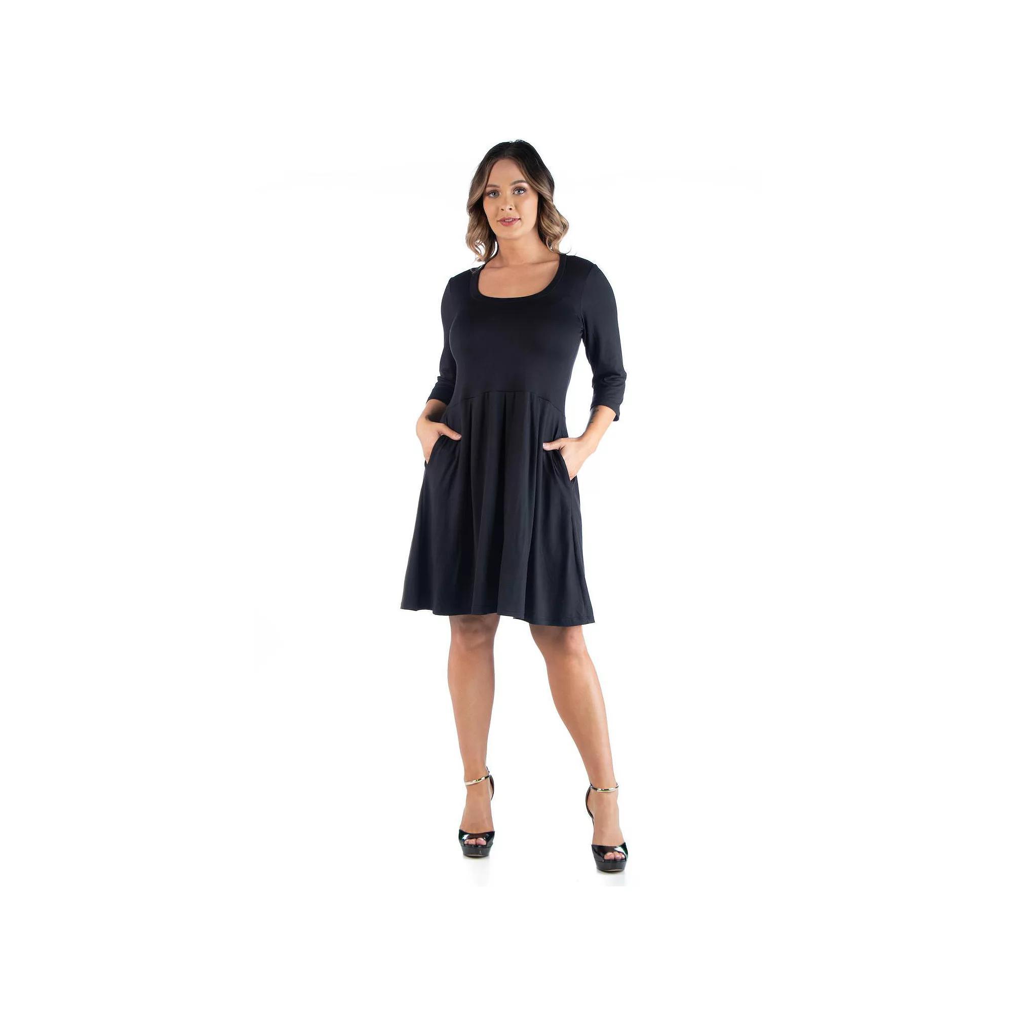 Plus Size 24Seven Comfort Apparel Fit and Flare Dress, Women's, Size: 3XL, Black Product Image