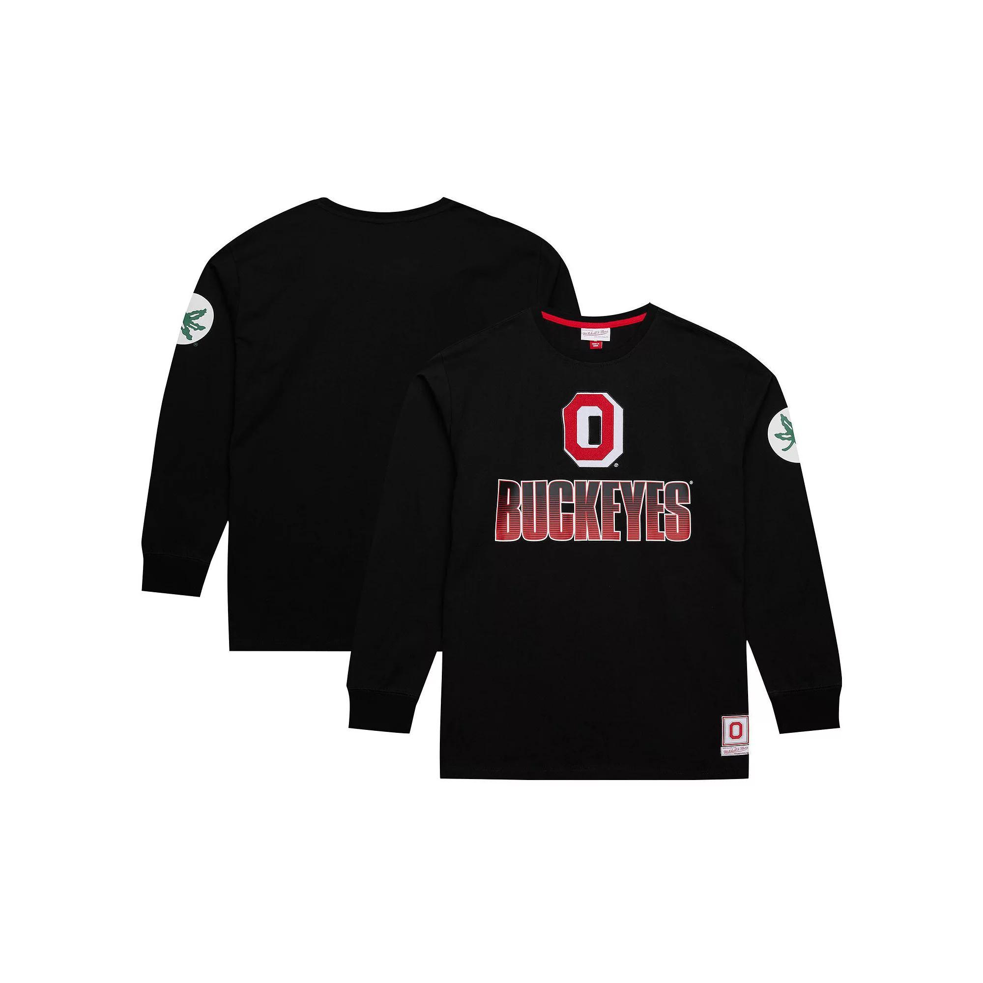 Men's Mitchell & Ness Black Ohio State Buckeyes Throwback Allover Long Sleeve T-Shirt, Size: Medium Product Image