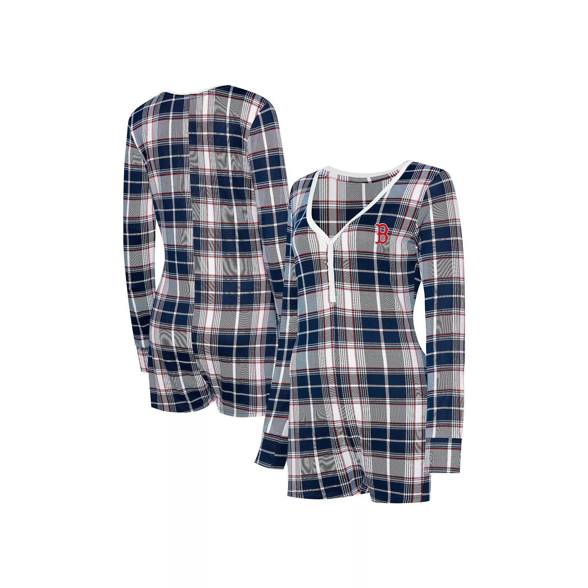 Women's Concepts Sport Navy Boston Red Sox Ashford Plaid V-Neck Knit Romper, Size: Small, Blue Product Image