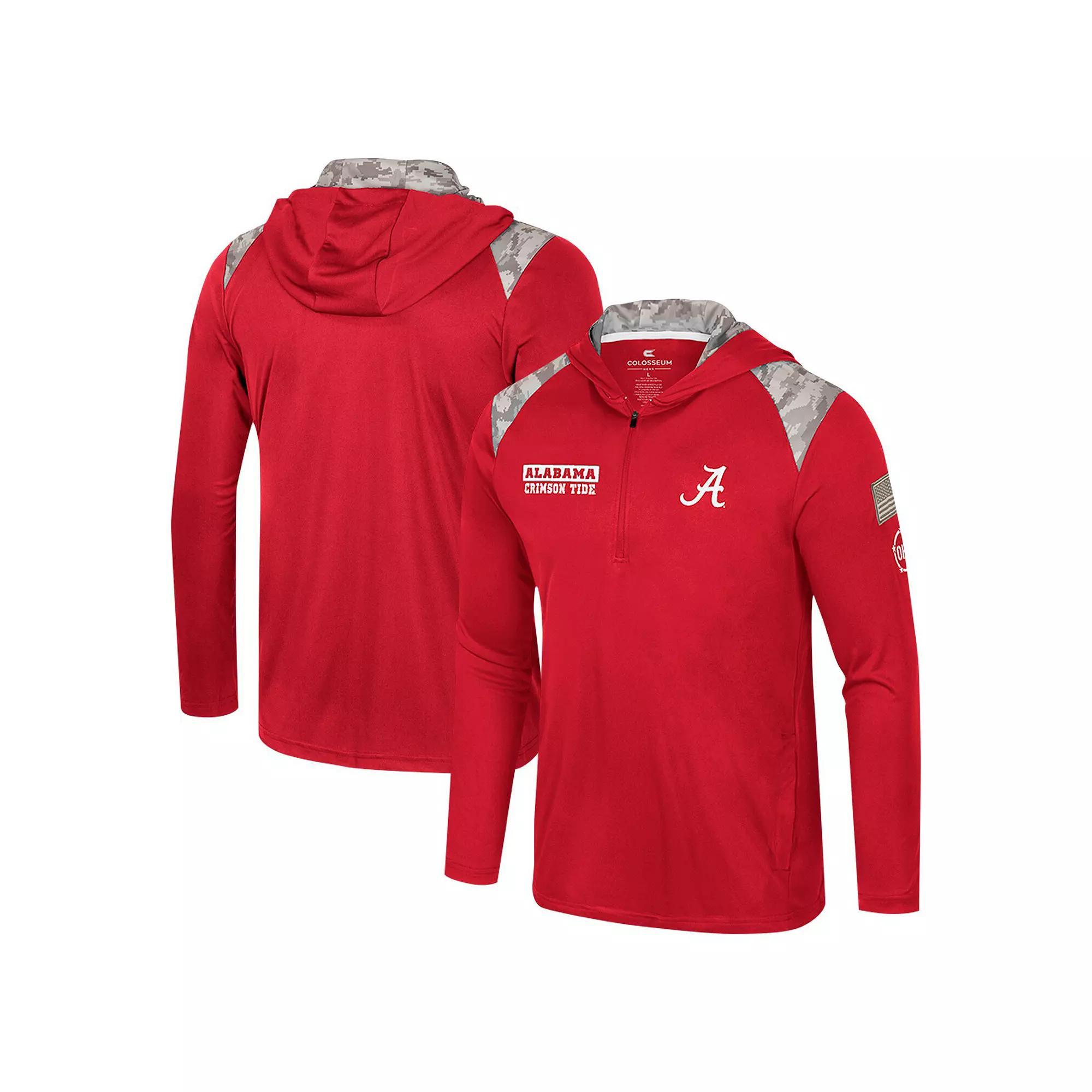 Men's Colosseum Crimson Alabama Crimson Tide OHT Military Appreciation Quarter-Zip Hoodie Jacket, Size: Large, Red Product Image