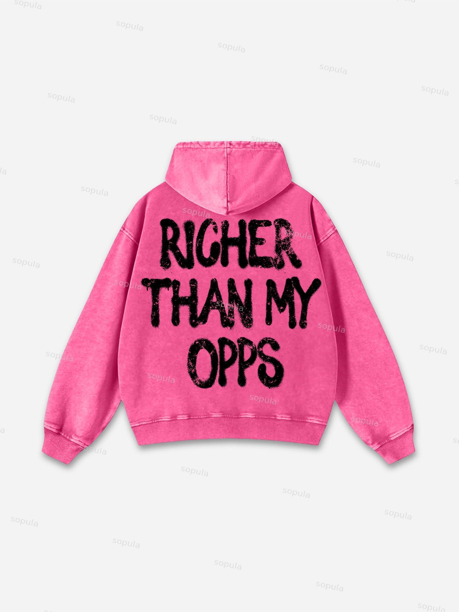 Richer Than My Opps Vintage Abstract Man Graphic Acid Wash Hoodie Product Image