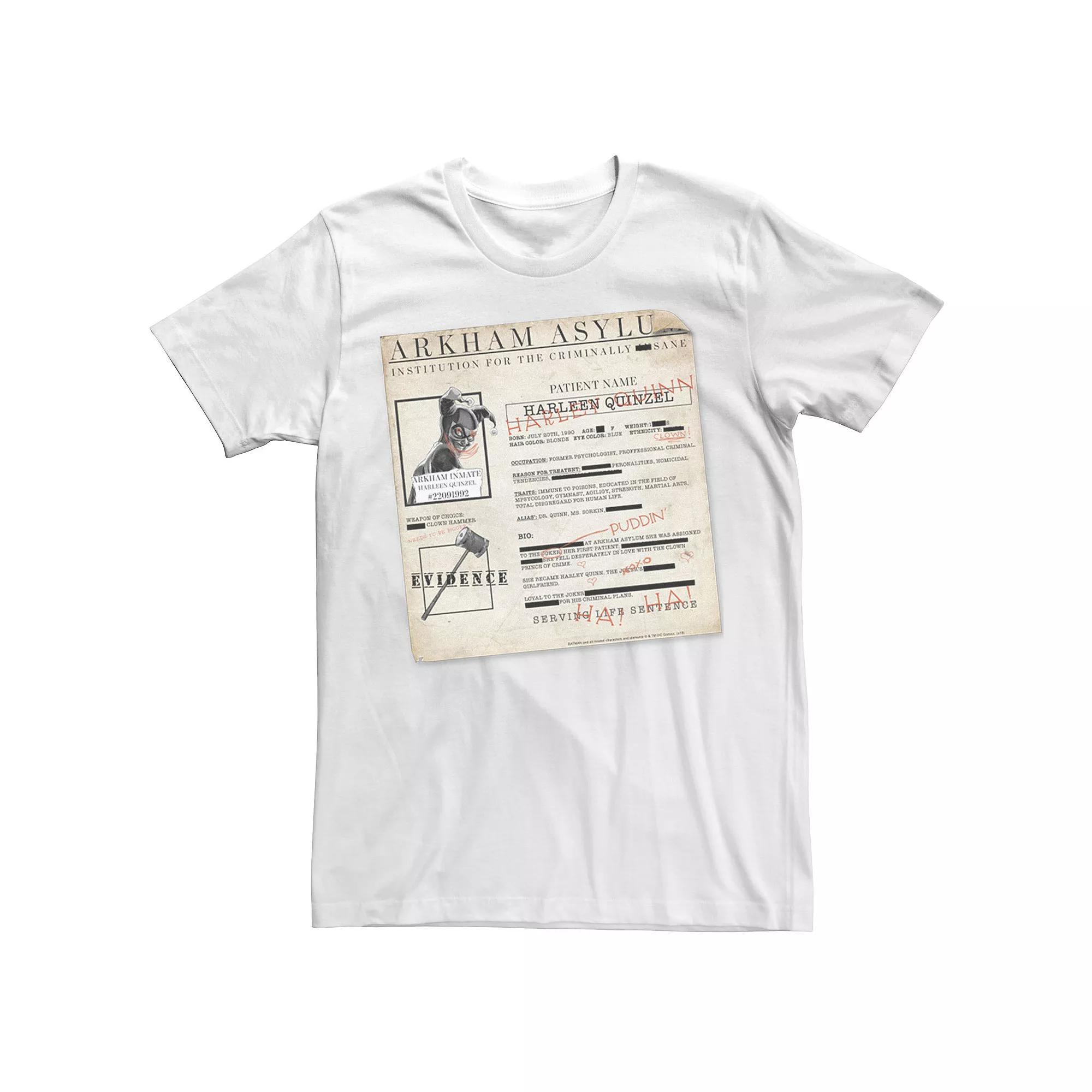 Men's Batman Harley Quinzel Arkham Asylum File Tee, Size: Medium, White Product Image