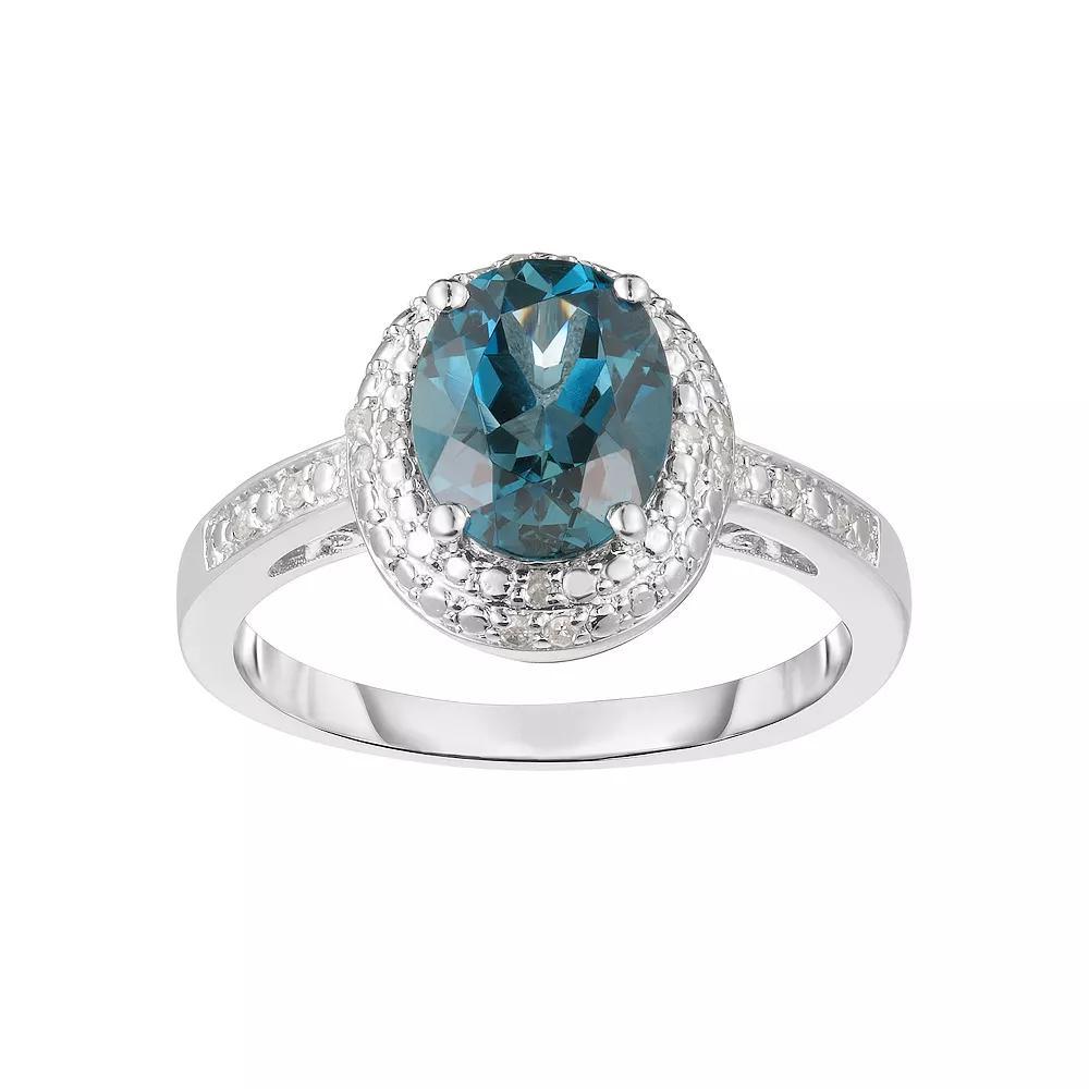 Sterling Silver London Blue Topaz & Diamond Halo Ring, Womens Product Image