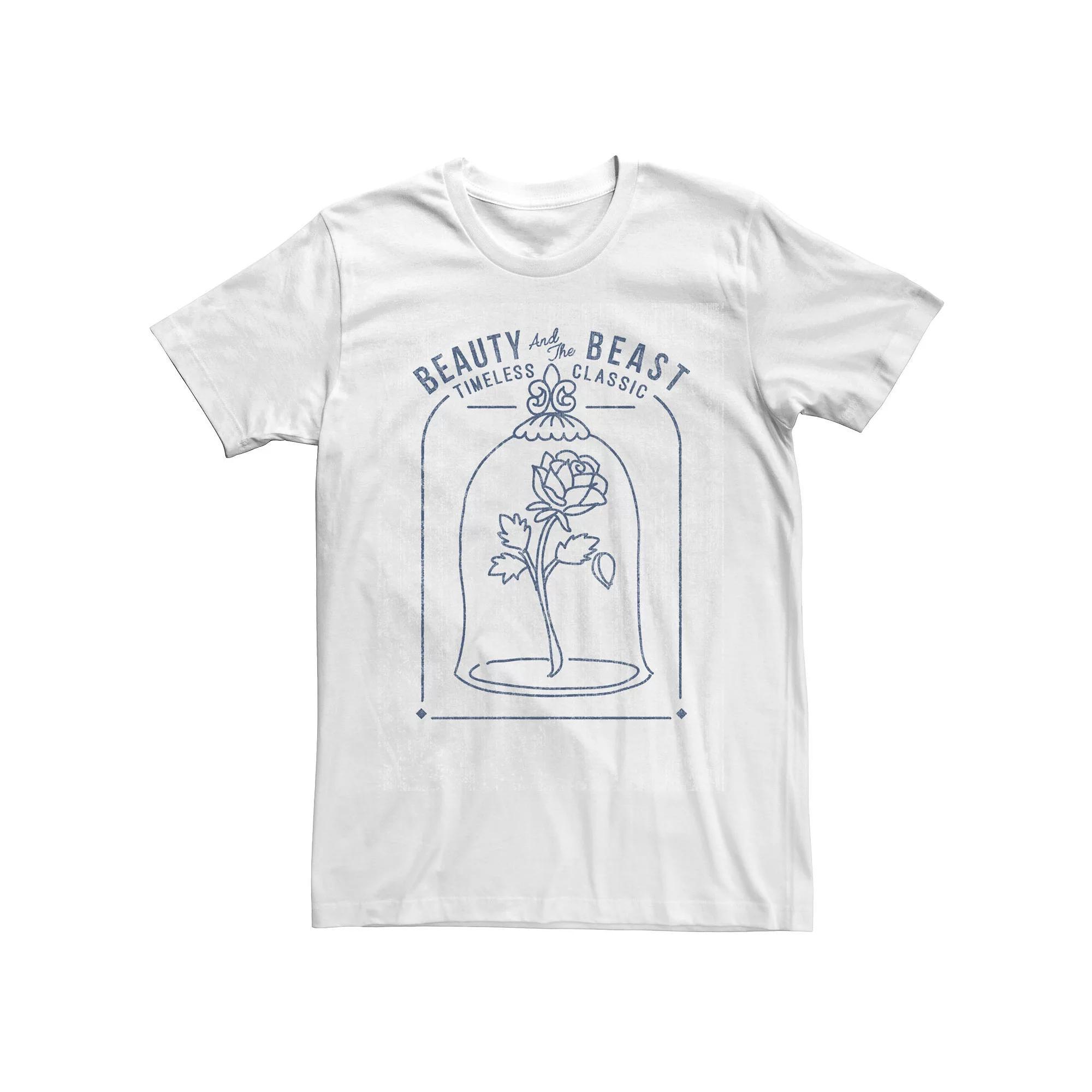 Disney's Beauty & The Beast Classic Rose Glass Men's Tee, Size: 3XL, White Product Image