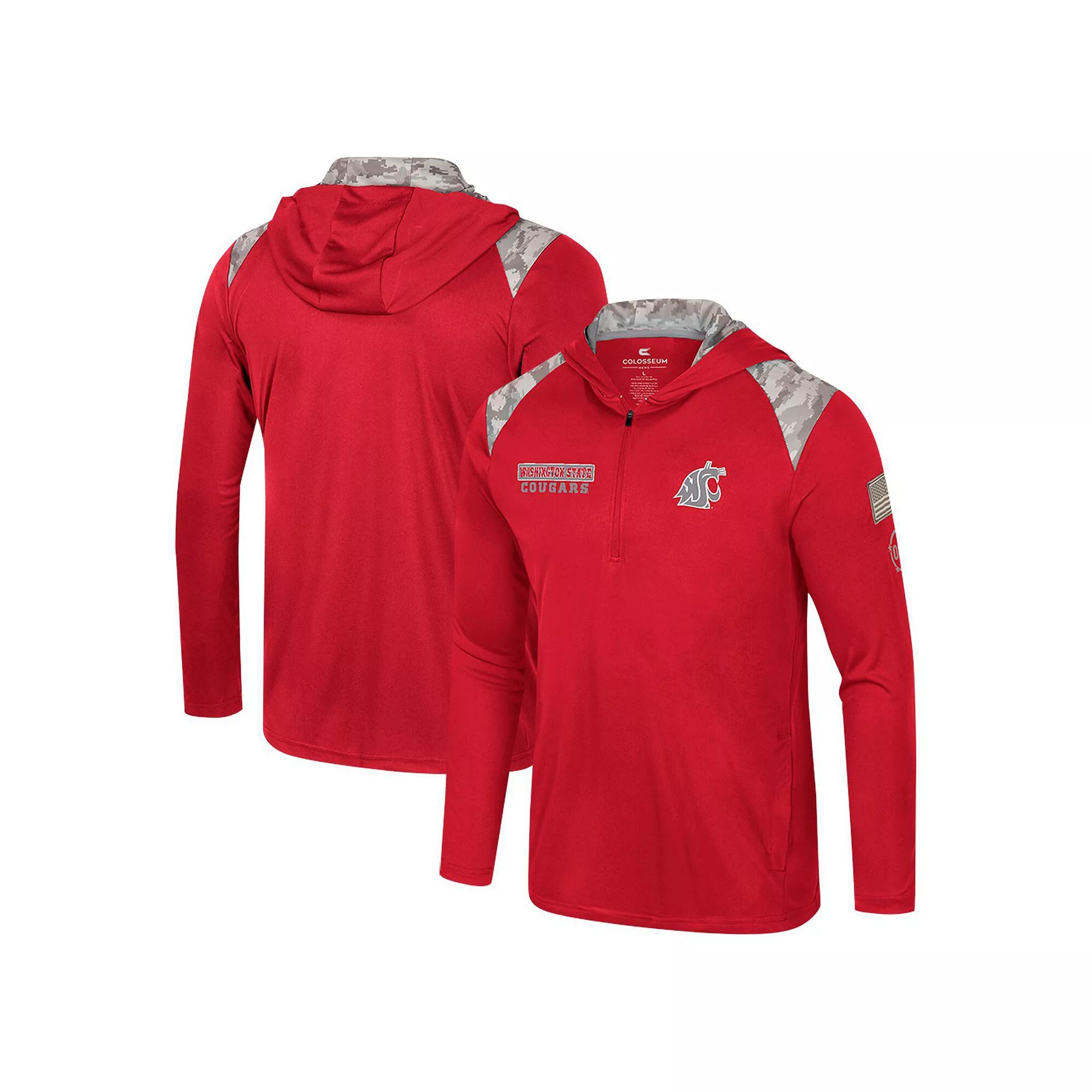 Men's Colosseum Crimson Washington State Cougars OHT Military Appreciation Quarter-Zip Hoodie Jacket, Size: XL, Wsc Red Product Image