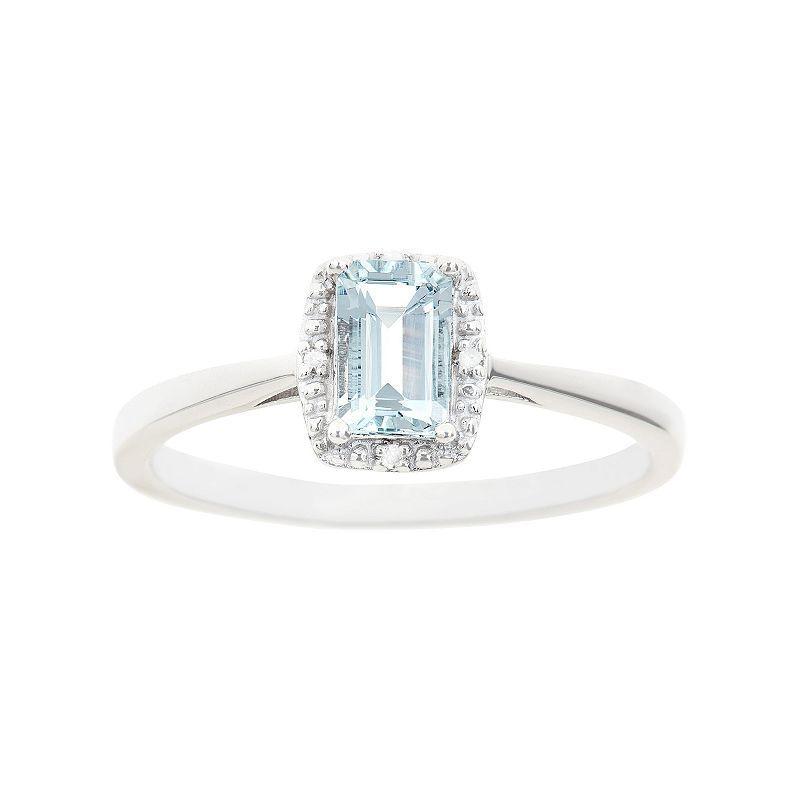 Celebration Gems Sterling Silver Aquamarine & Diamond Accent Rectangle Halo Ring, Womens Product Image