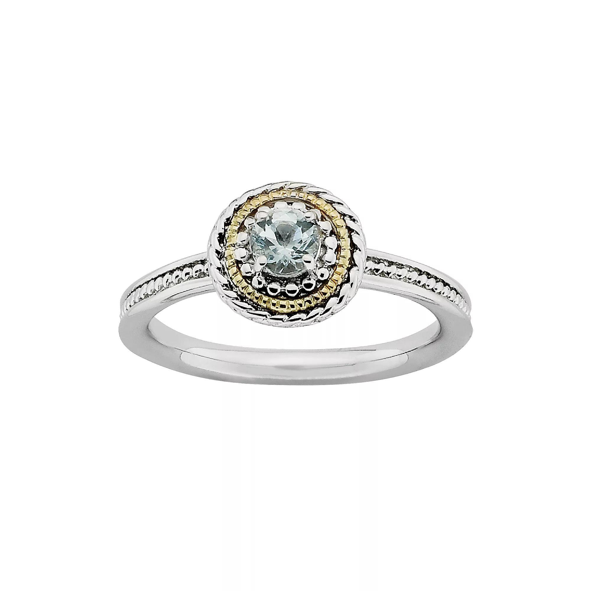 Stacks & Stones 14k Gold & Sterling Silver Aquamarine Textured Stack Ring, Women's, Size: 9, Blue Product Image