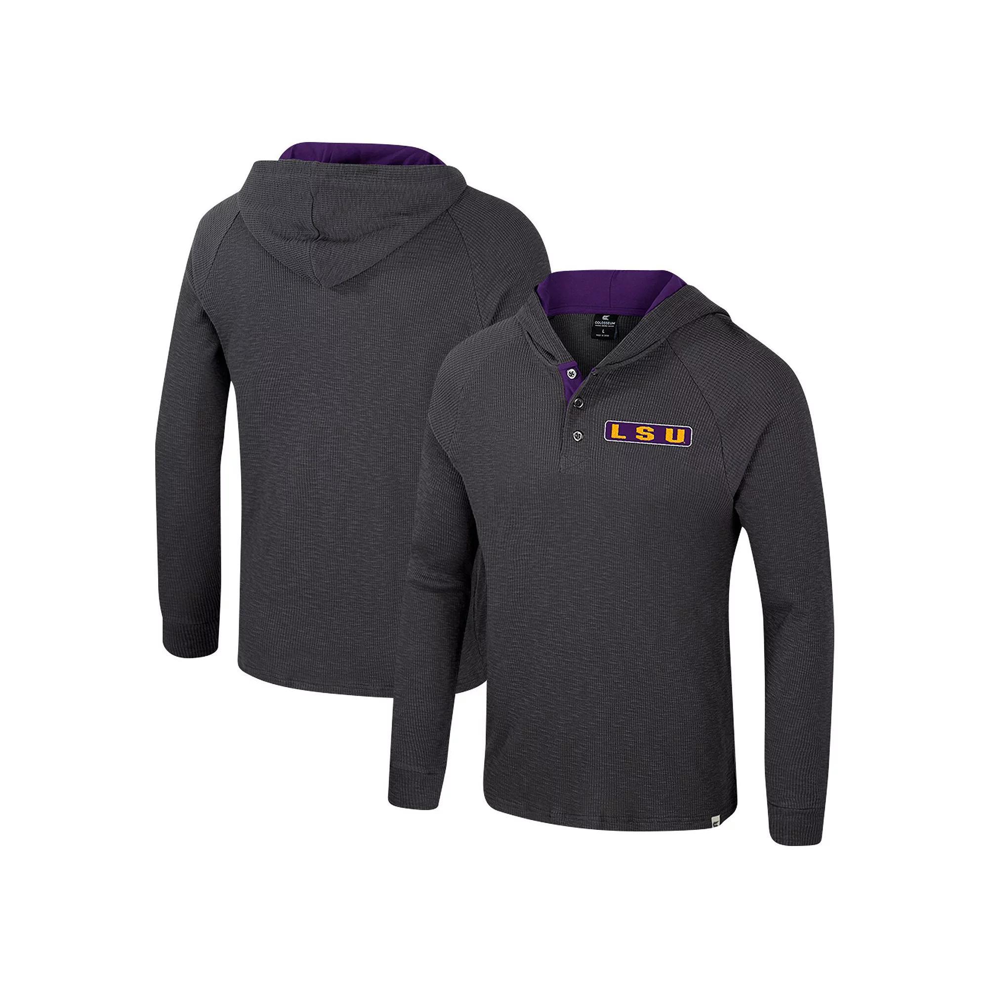 Men's Colosseum  Charcoal LSU Tigers Dujour Ralgan Long Sleeve Henley Hoodie T-Shirt, Size: Large Product Image