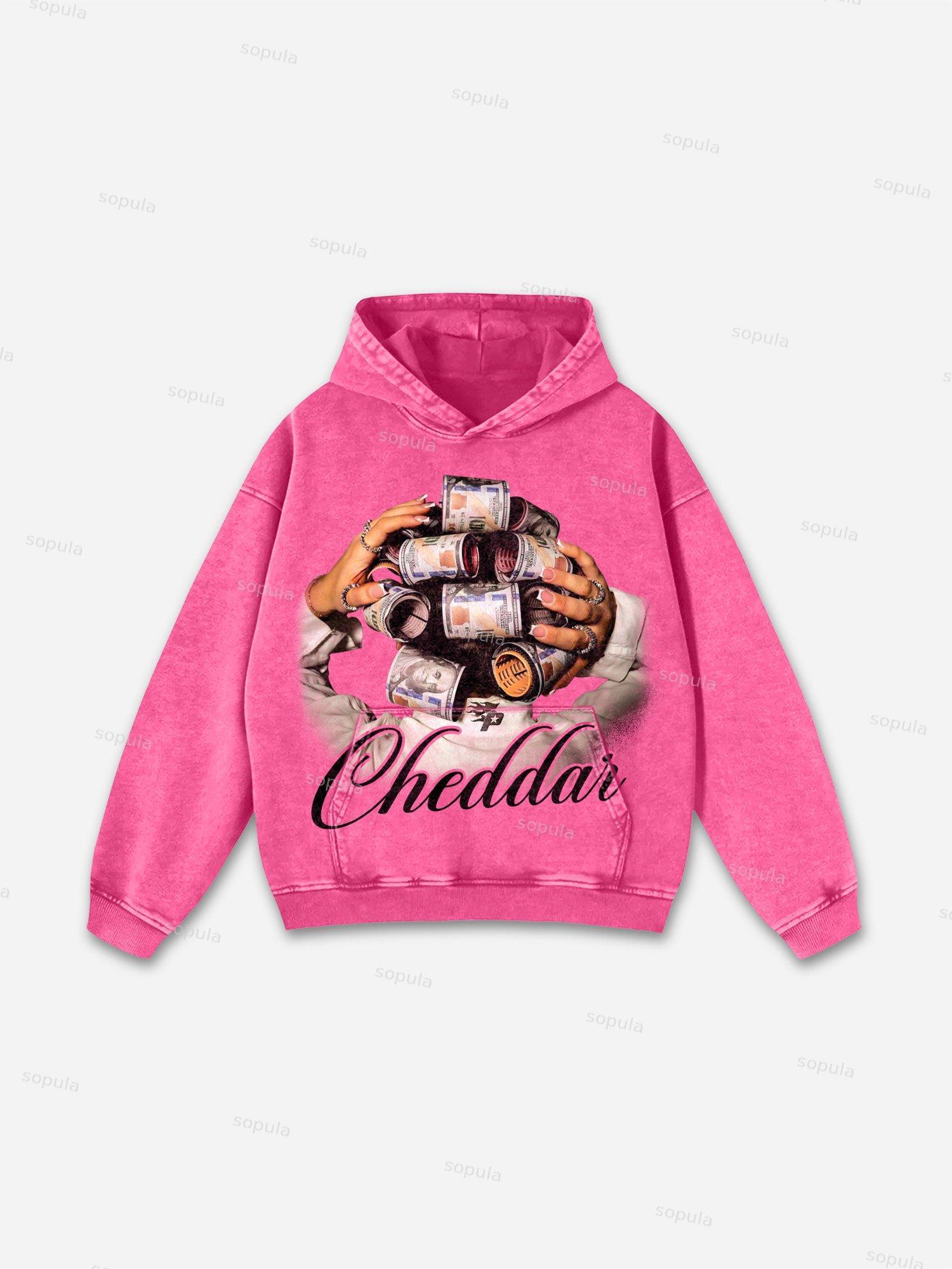 Cheddar' Street Money Big Head Character Graphic Acid Wash Hoodie Product Image