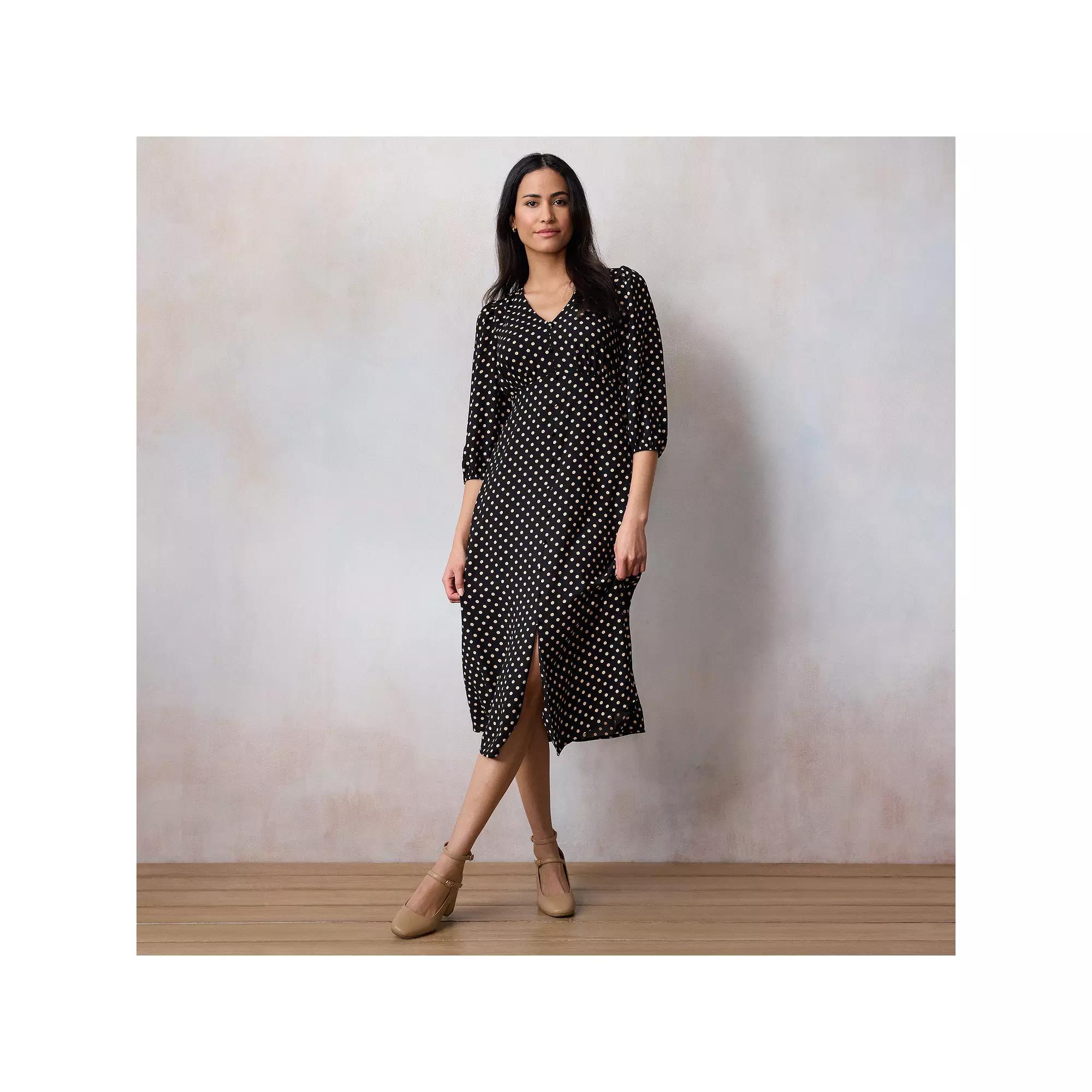 Womens LC Lauren Conrad V Neck Button Front Midi Dress Product Image