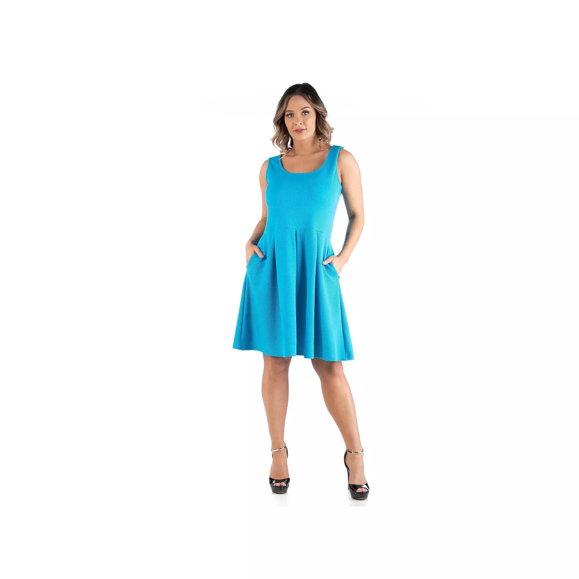 Plus Size 24seven Comfort Apparel Sleeveless Fit and Flare Dress with Pockets, Women's, Size: 2XL, Turquoise Product Image
