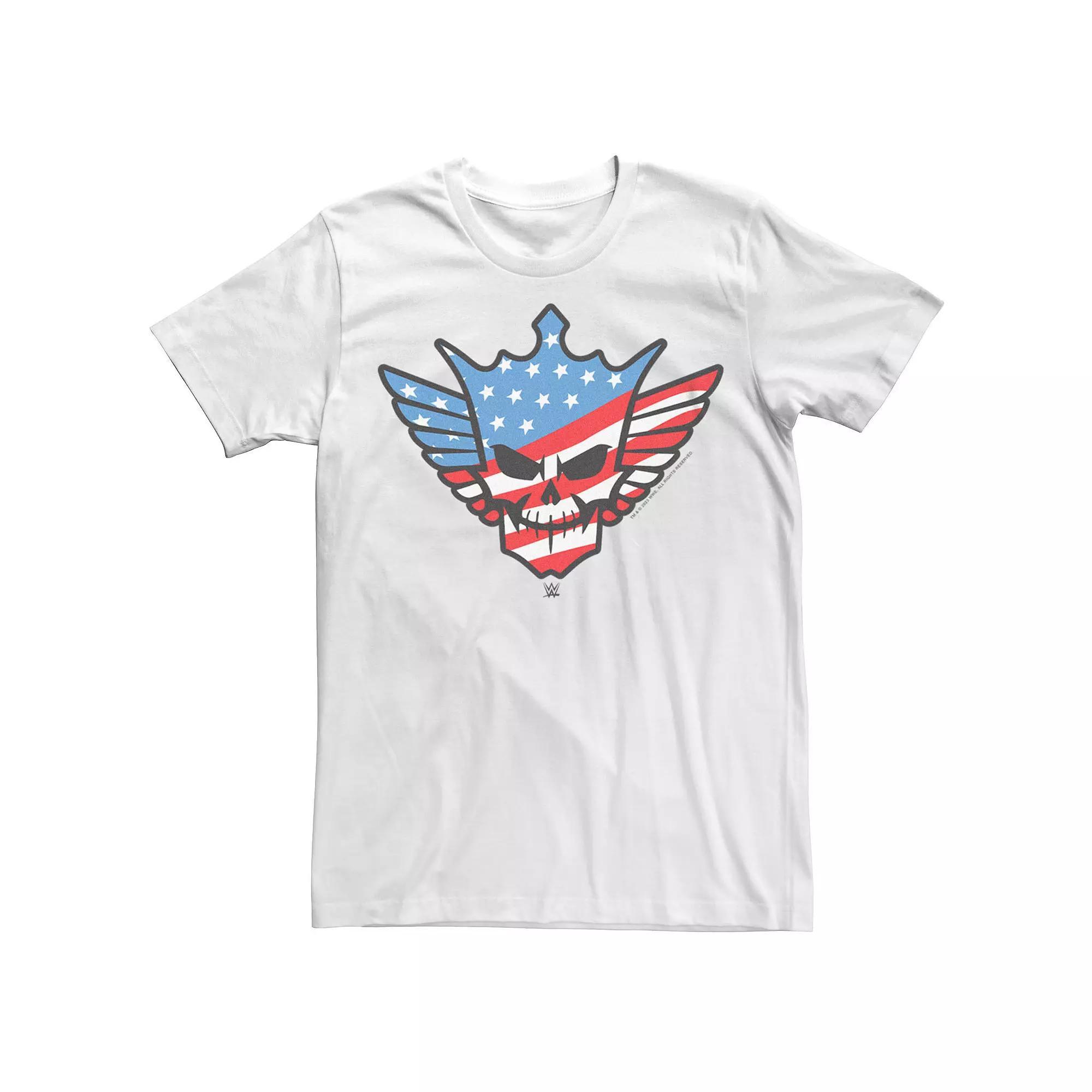 Men's WWE Cody Rhodes USA Flag Print Skull Badge Graphic Tee, Size: XS, White Product Image