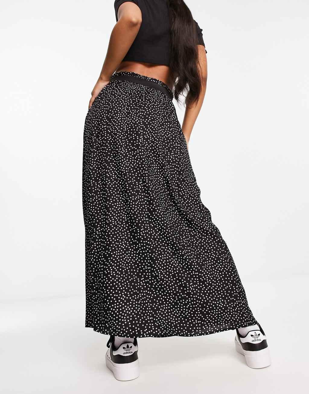 Only pleated midi skirt in black spot print  Product Image