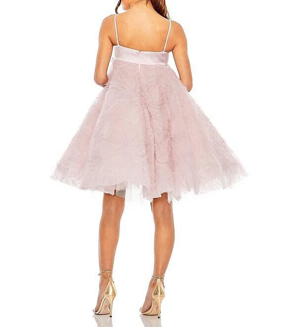 Mac Duggal Bow Bodice Spaghetti Strap Sleeveless Tulle A-Line Mini Dress Product Image