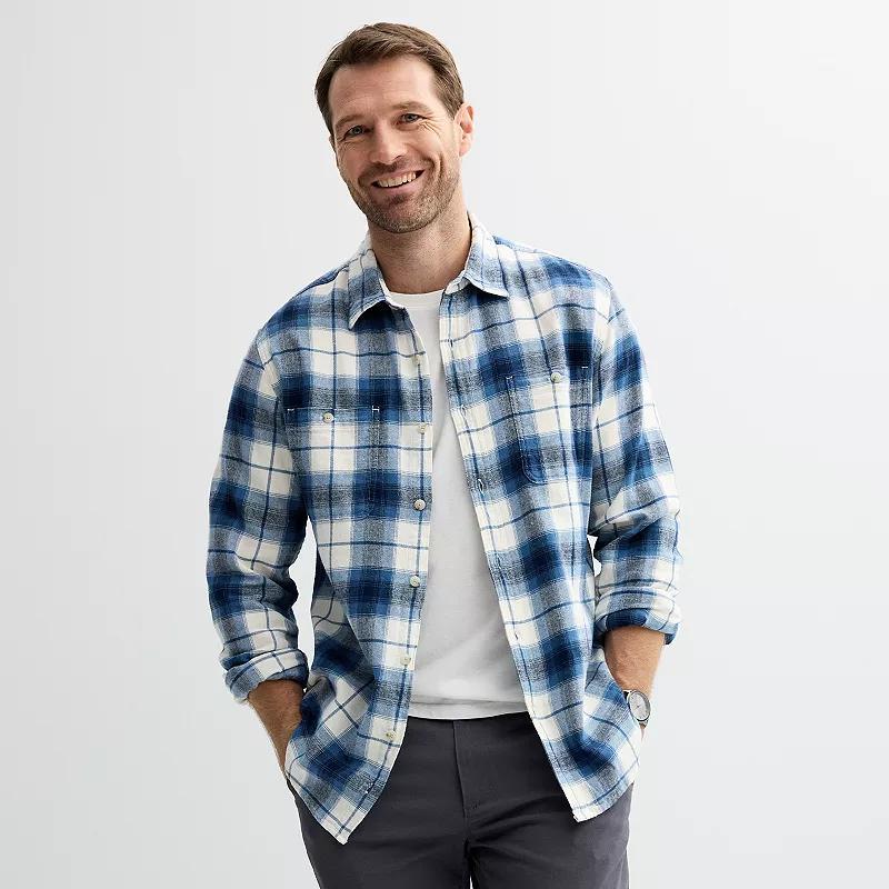Men's Sonoma Goods For Life® Supersoft Flannel Button-Down Shirt, Size: Small, Light Blue Plaid Product Image