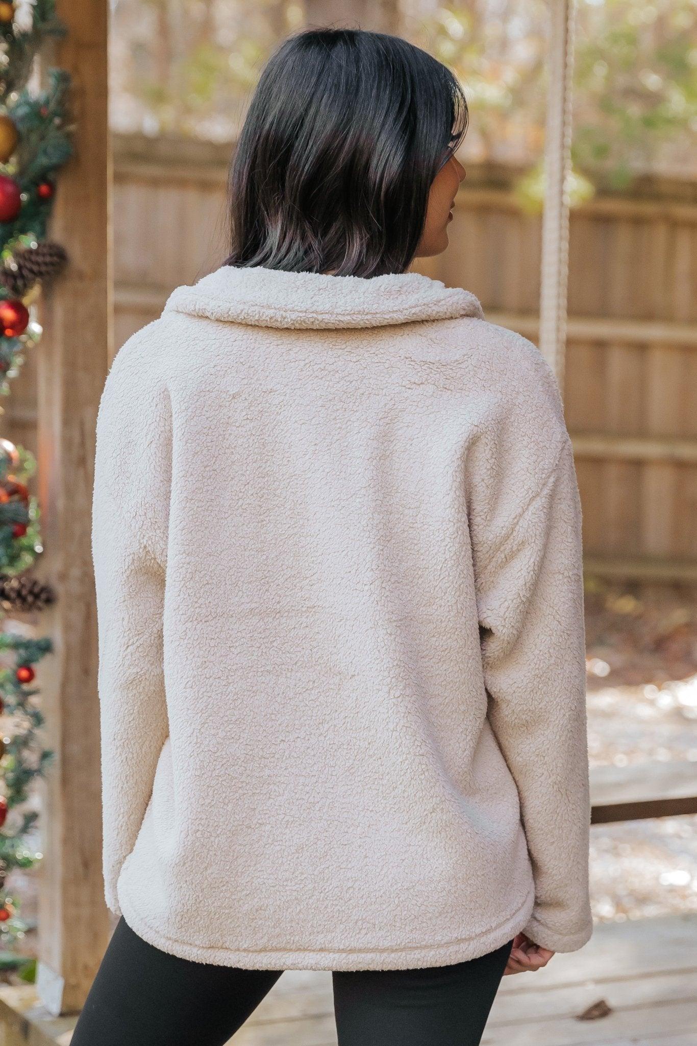 Beige Fleece Half Zip Up Jacket - FINAL SALE Product Image