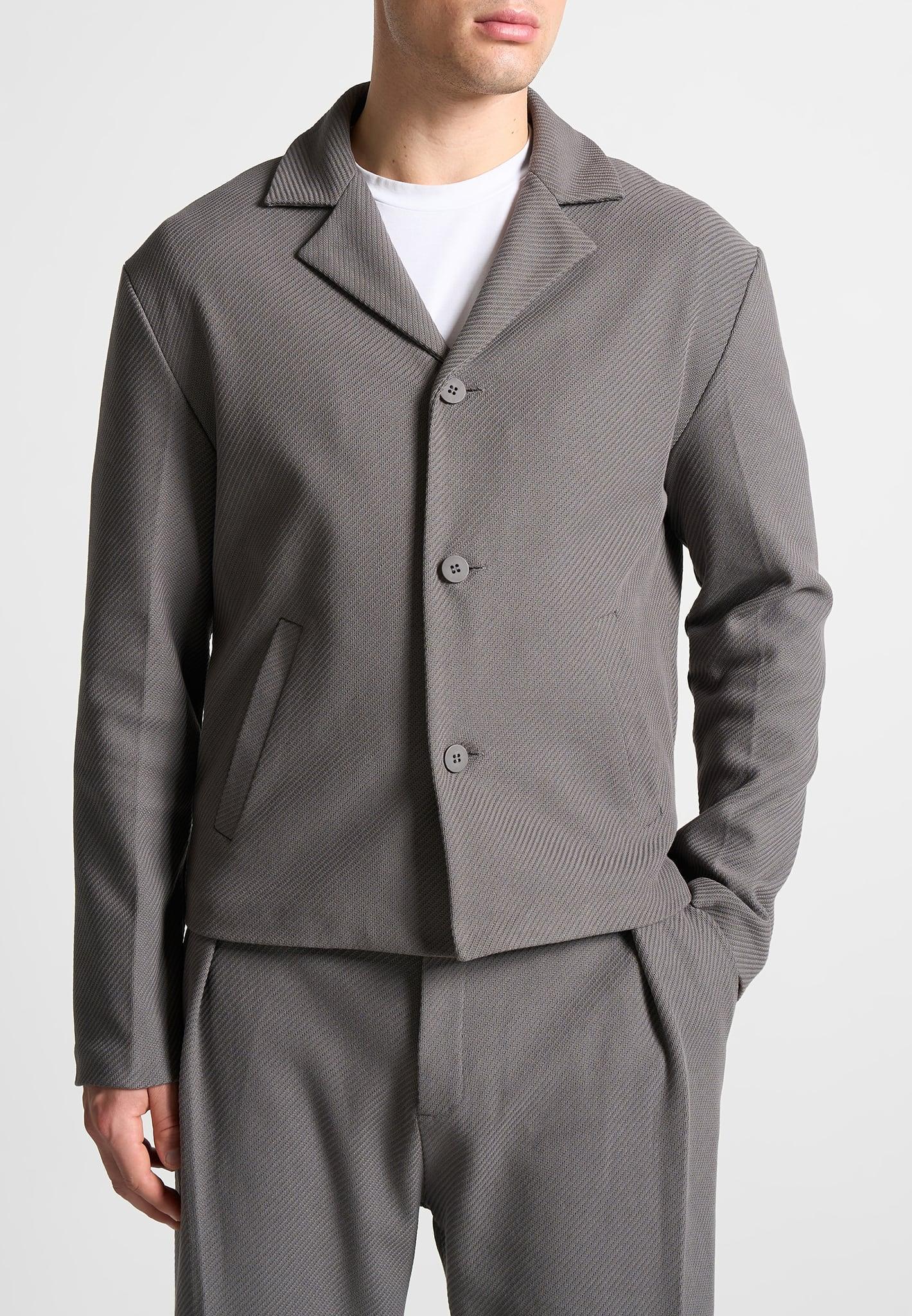 Revere Collar Twill Jacket - Grey Male Product Image