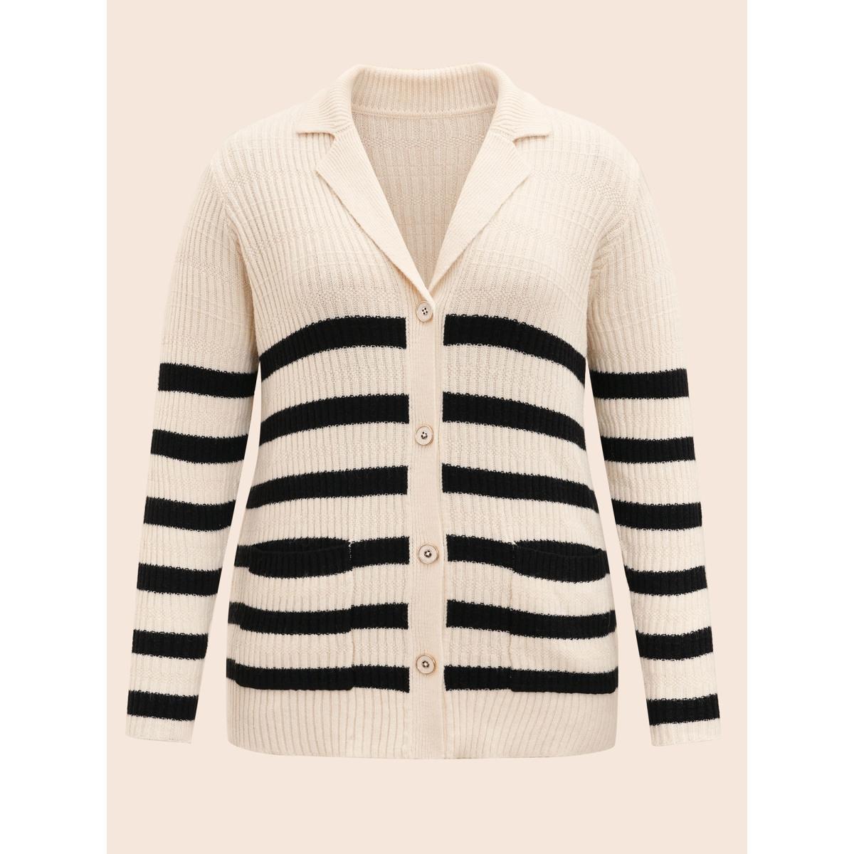 Plus Size Texture Striped Patch Pocket Cardigan Apricot Women Workwear Essentials Loose Long Sleeve Work Cardigans BloomChic 10/M Product Image