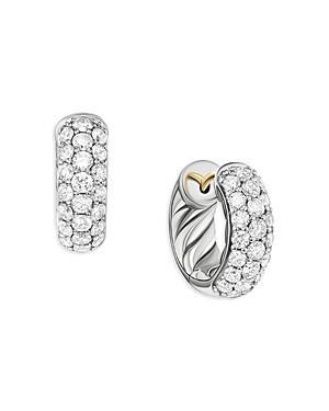 David Yurman Sculpted Cable Micro Pave Hoop Earrings in Sterling Silver Product Image