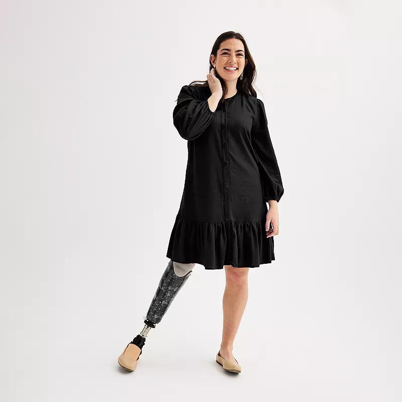 Women's Nine West Adaptive Blouson Sleeve Flutter Hem Mini Dress, Size: XS, Gage Blue Product Image