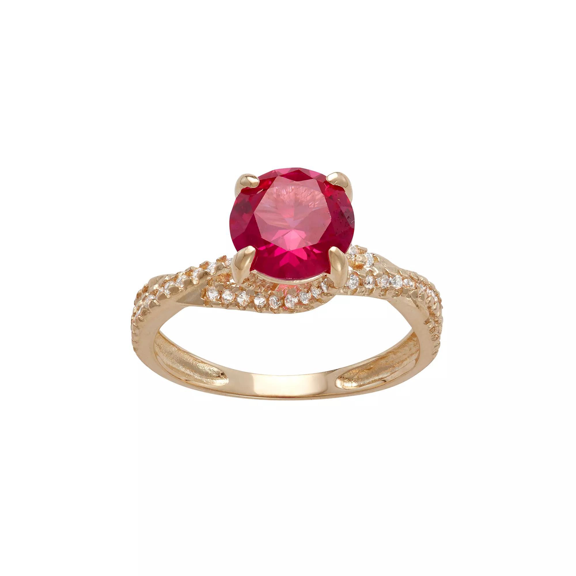 Designs by Gioelli 10k Gold Lab-Created Ruby & White Sapphire Crisscross Ring, Women's, Size: 8 Product Image
