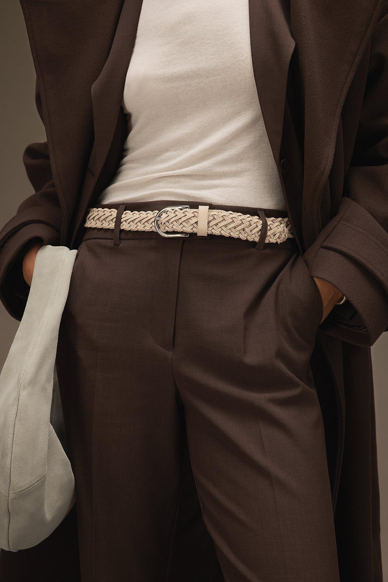 High Waist Straight Leg Melange Suit Pants Product Image