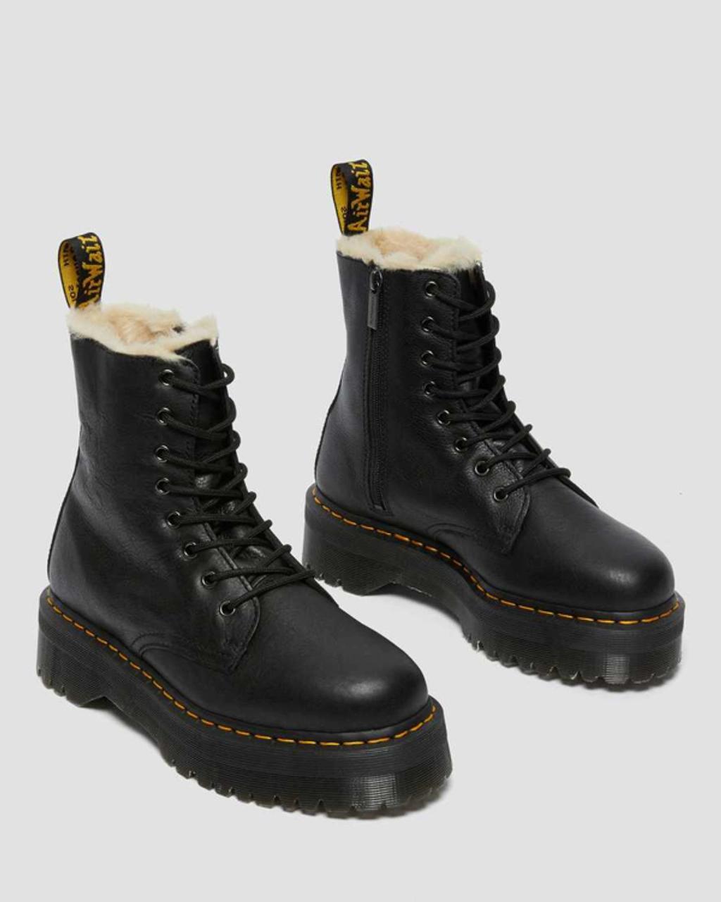 DR. MARTENS' Jadon Leather Faux Fur Lined Platform Boots In Black Product Image