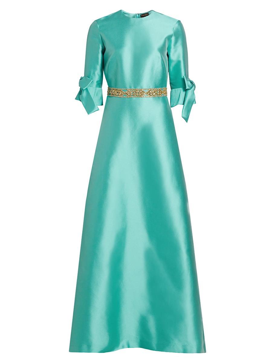 Womens Satin Embellished Bow-Cuff Gown Product Image
