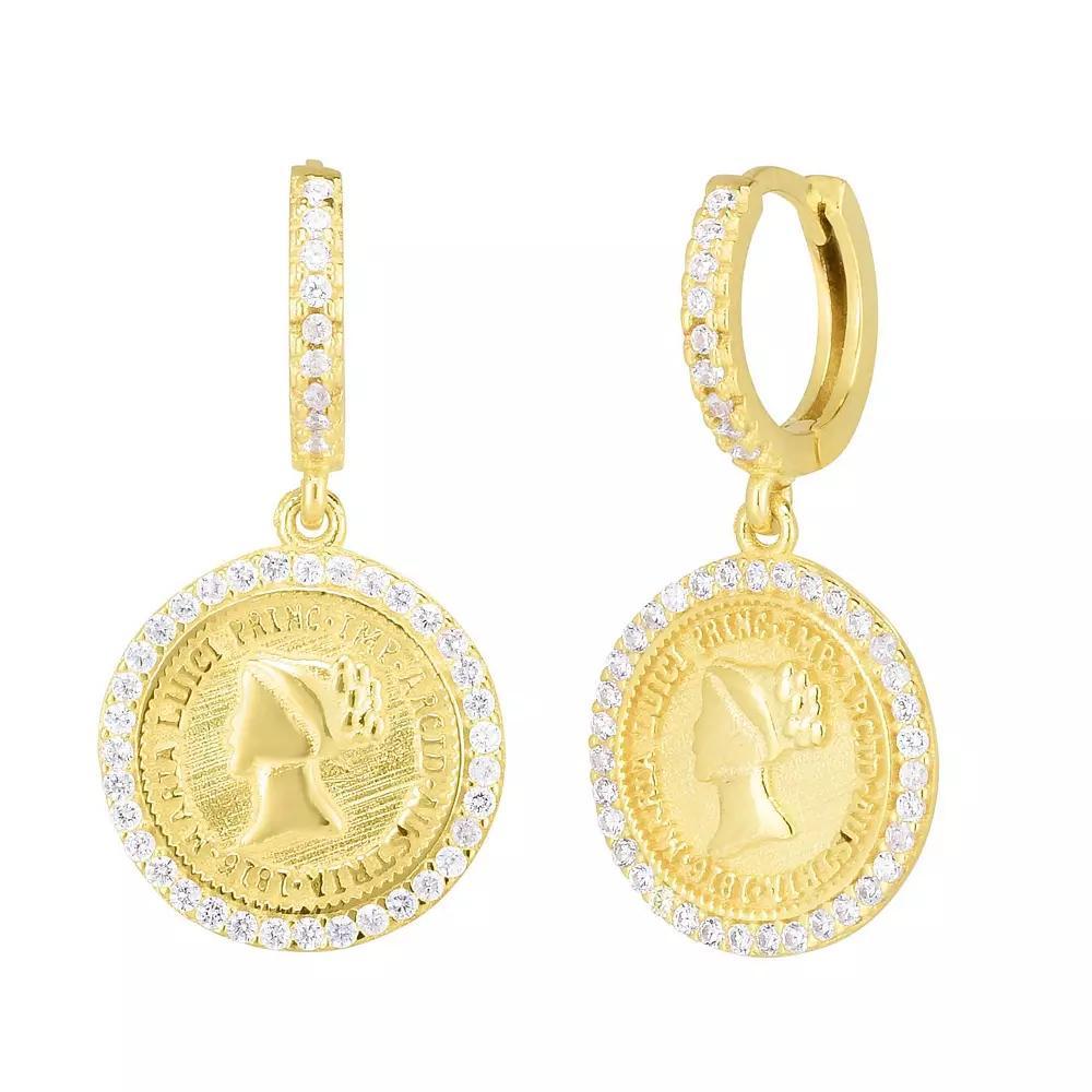 Sunkissed Sterling Cubic Zirconia Halo Coin Hoop Drop Earrings, Women's, Gold Tone Product Image