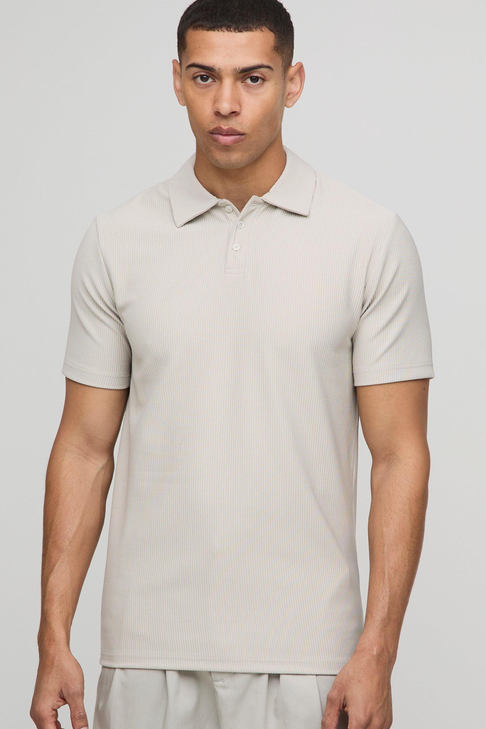 Slim Rib Ottoman Polo | boohooMAN USA Product Image