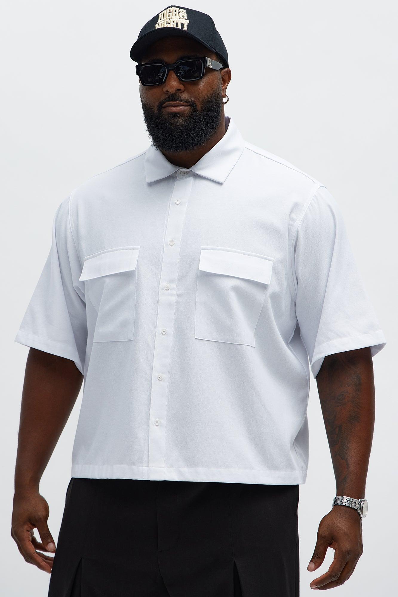 Cropped Double Pocket Button Up Shirt  - White Product Image