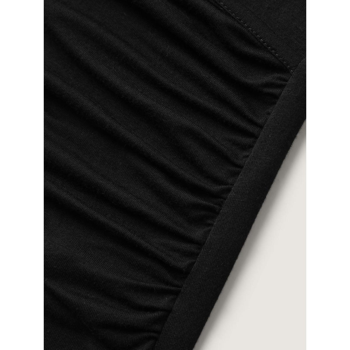 Plus Size Overlap Knit Sweetheart Neck T-Shirt Black Women Overlap Collar Everyday-Elegant T-shirts BloomChic 14-16/1X Product Image