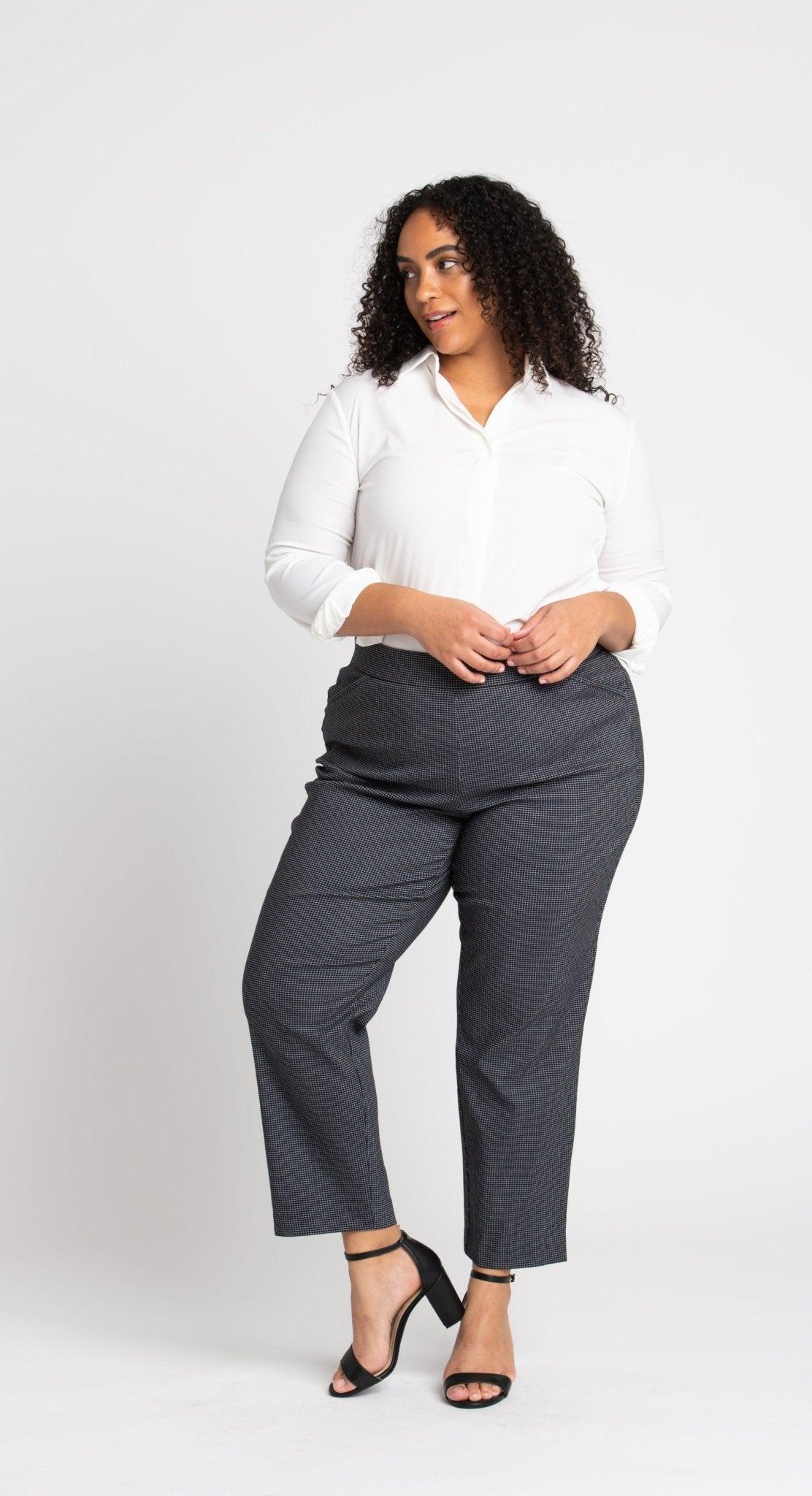 Roz & Ali Superstretch Black Grid Pull On Ankle Pants - Plus Product Image
