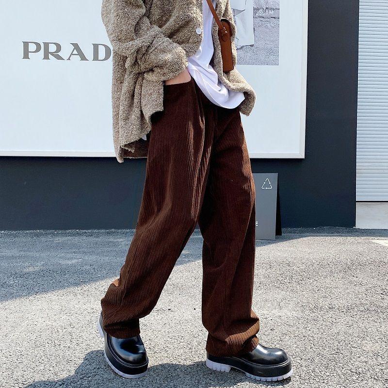 Plain Corduroy Straight Leg Pants Product Image