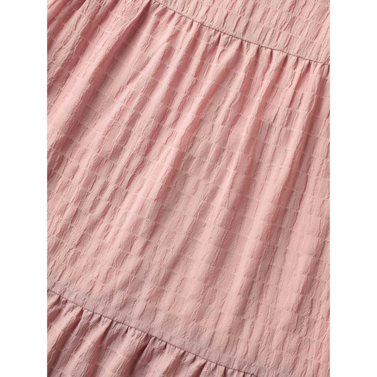 Plus Size Textured A-Line Split Neck Tiered Midi Dress Dirtypink Women Flat collar with V-notch Cap Sleeve Curvy BloomChic 22-24/3X Product Image