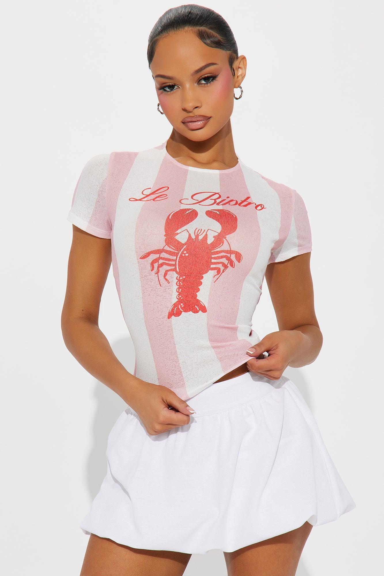Le Lobster Bistro Seafood Striped Tee - Pink Product Image